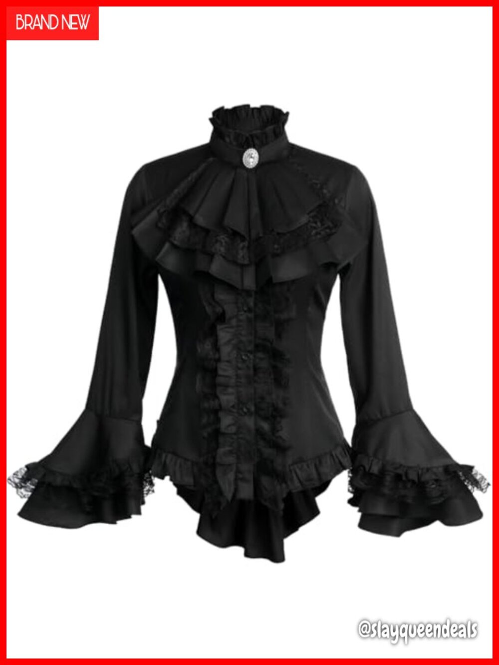 Victorian Gothic Lolita Blouse Button Down High Low Ruffle Steampunk Shirt